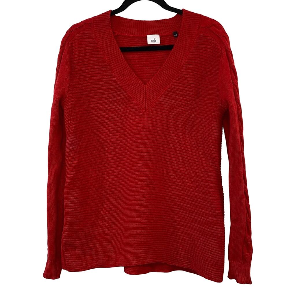 Cabi Standout Sweater 3714 Red V Neck Oversized XXS Rib Knit